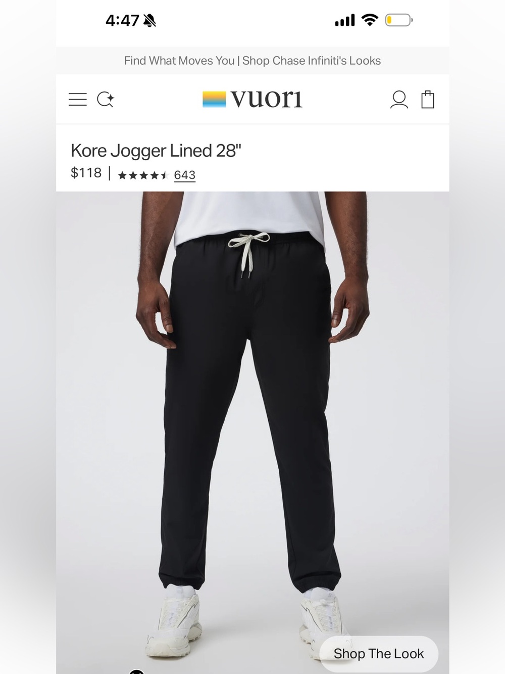 Vuori Black Jogger Pants with White Drawstring